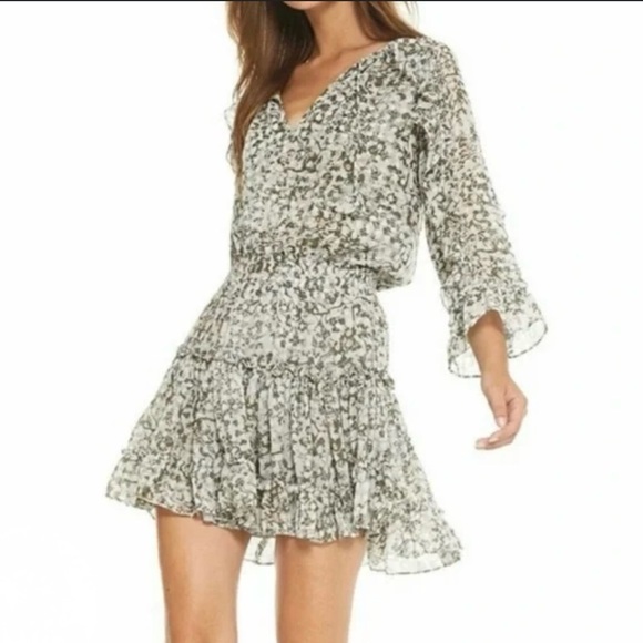 MISA Los Angeles Penelope Ruffle Mini Dress Green Floral BLOGGER FAVE Size XS - Picture 1 of 13